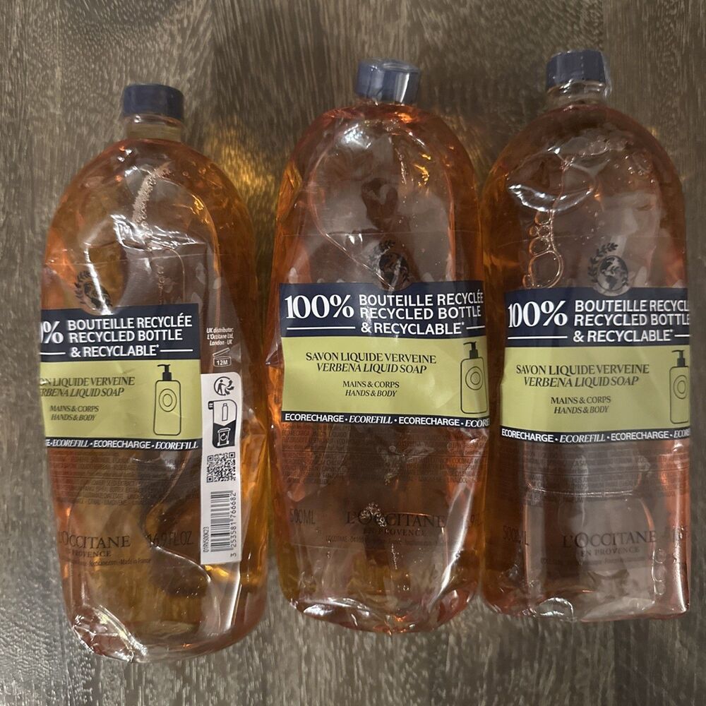 3 X L’Occitane Verbena Liquid Hand Soap Refill 16.9 Fl Oz EcoRefill NEW SEALED